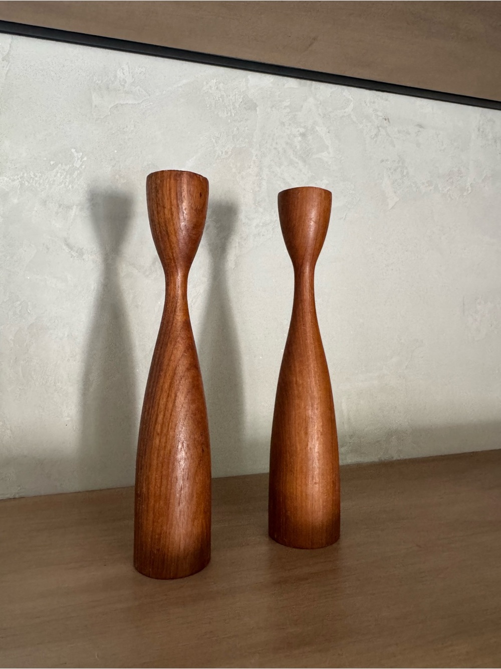 Vintage MCM Style Hand-Turned Solid
Wood Candlestick Holders - Pair
